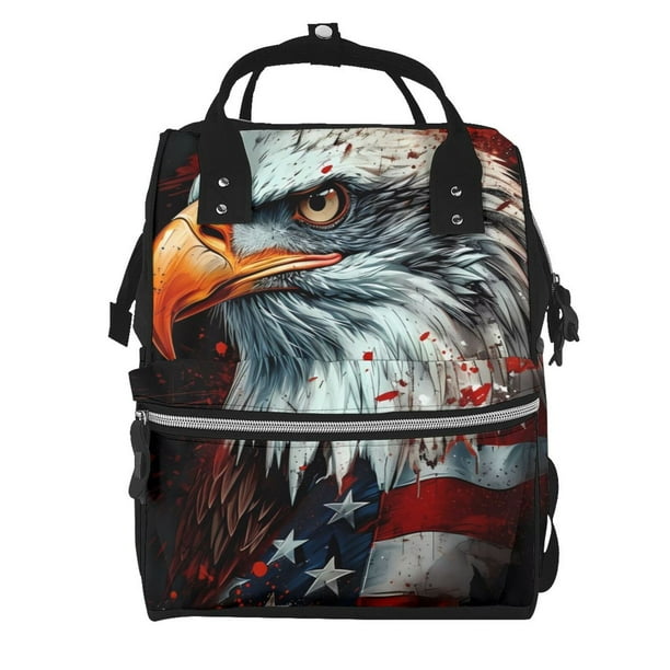 Easygdp USA Bald Eagle para Bolsa de Bebé de Gran Capacidad con Múltiples Bolsillos, Bolsa de Pañales para Padres, Bolsa de Viaje Organizada y Elegante