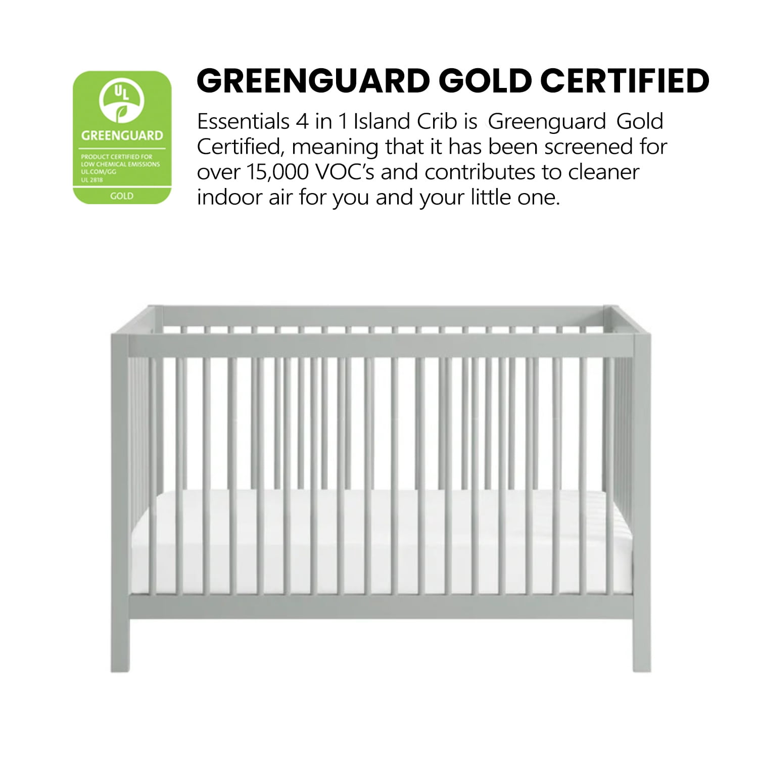 Oxford Baby Essential Island Full Size 4-in-1 Convertible Crib with Round Spindles, Gray