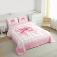 thumbnail image 3 of Manfei Princess Pink Ribbon Full Size Comforter Sets for Girl, Cartoon Monogrammed R Bedding Comforter Set, Buffalo Plaid Reversible Bedding Sets, Microfiber Bedroom Decor, 3 Pieces, 3 of 8