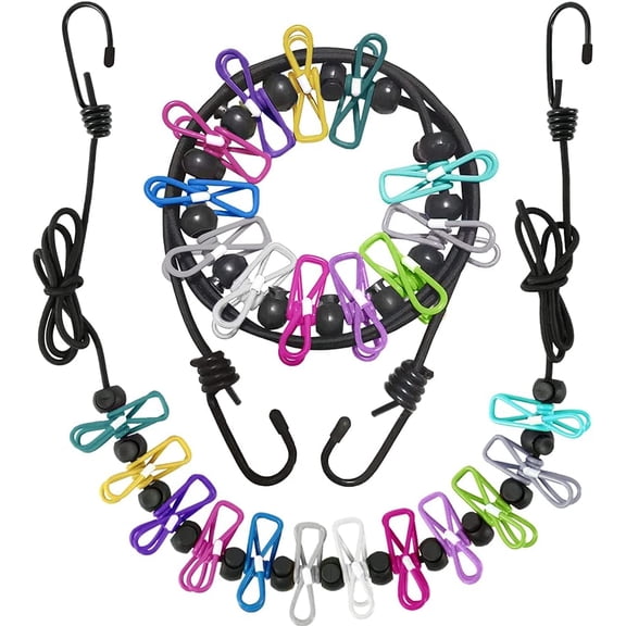 2 Pack Portable Clothesline with 12 Clothespins,Windproof Travel Clotheslines Stretchy Retractable Elastic Laundry Clothes Line for Backyard,Hotel,Outdoor and Indoor Use(2 Pack-Colorful)