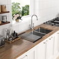 thumbnail image 3 of Izzovium 16 Gauge Stainless Steel 33x19 Inch Undermount Double Bowl Kitchen Sink (60/40) with 9 Inch Deep Sink, Brushed Nickel Finish, Includes Dish Grid & Drain Assembly, 3 of 10