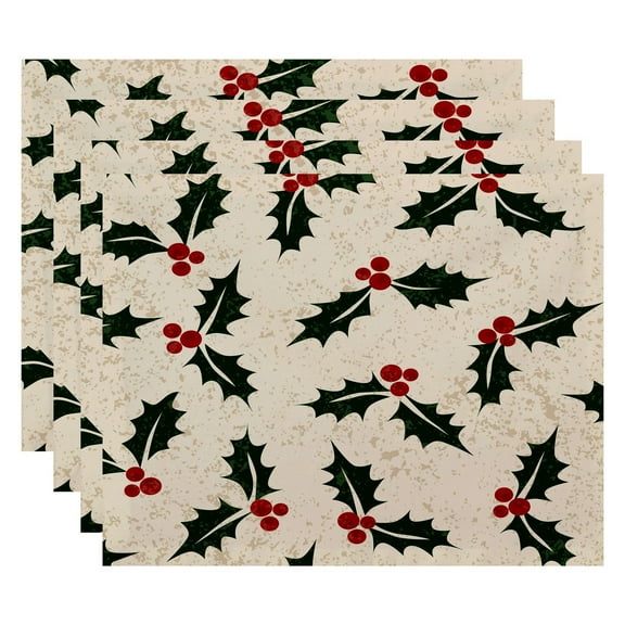 Simply Daisy 18" x 14" Allover Holly Floral Print Placemats, Set of 4