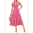 thumbnail image 1 of Vestidos Largos de Verano para Mujer 2025, Informales, con Escote en V, Corta Abullonada, Fruncidos, Vaporosos, para Playa, Bohemios, Largos, Florales, Rosa, Talla L, 1 of 10
