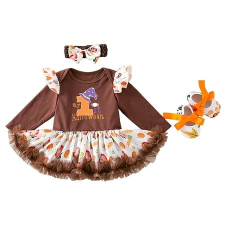 

DLLMJING Toddler Infant Baby Kids Girls Pumpkin Tulle Romper Dress Shoes Hairband Set&Outfits 6-12 Months