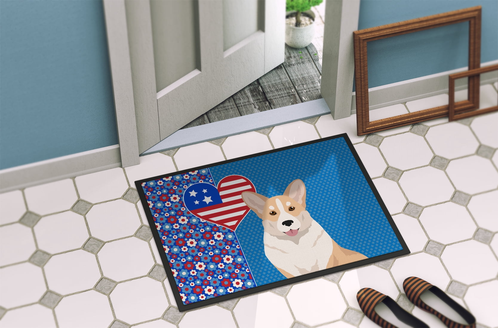 Fawn Cardigan Corgi USA American Indoor or Outdoor Mat 24x36