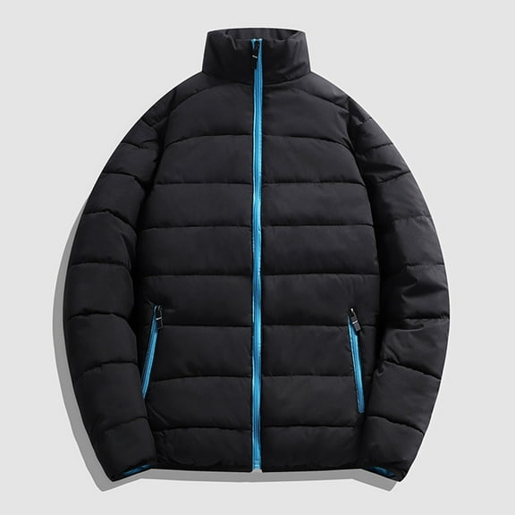 Guieoi Mens Coats Outerwear Winter Clearance 4xl Men's Winter Solid Color Stand Collar Down Jacket Zipper Cardigan Pocket Long Sleeve Padded Jacket Coat Blue Black*Friday/Cyber*Monday Clearance