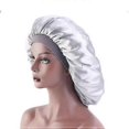 thumbnail image 2 of Gorro de satén liso ajustable de 58 cm, gorro para peinar el cabello, gorro para dormir de noche, gorro de ducha de seda morado, 2 of 3