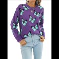 thumbnail image 3 of Suéteres de Punto con Estampado de Mariposas para Mujer, Informales, de Larga y Cuello Redondo Púrpura M, 3 of 10