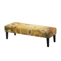 Whosucclay Butterfly Sunflower Daisy Print Stretch Bench Covers, Wear Resistant Bench Seat Cover, Anti Dust Seat Protector, Universal Rectangle Bench Slipcovers for Dining Room, Living Room