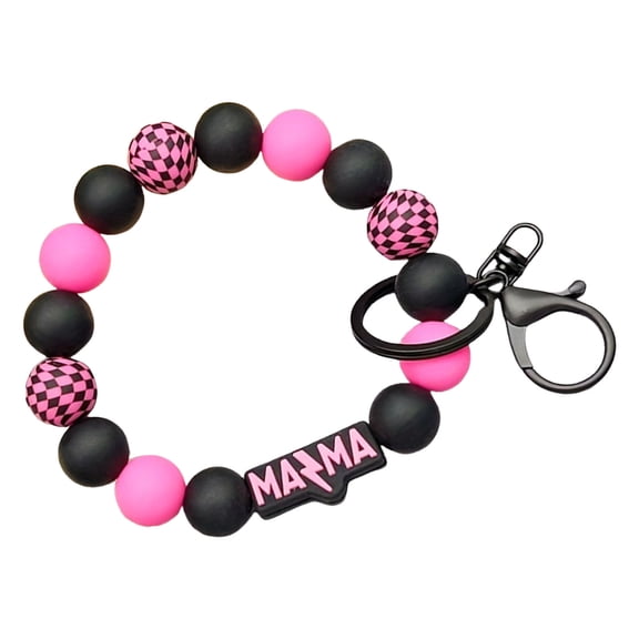 Silicone Mom Keychain Wristband Checkerboard Design Beaded Jewelry Gift For Mothers Day Birthday Christmas