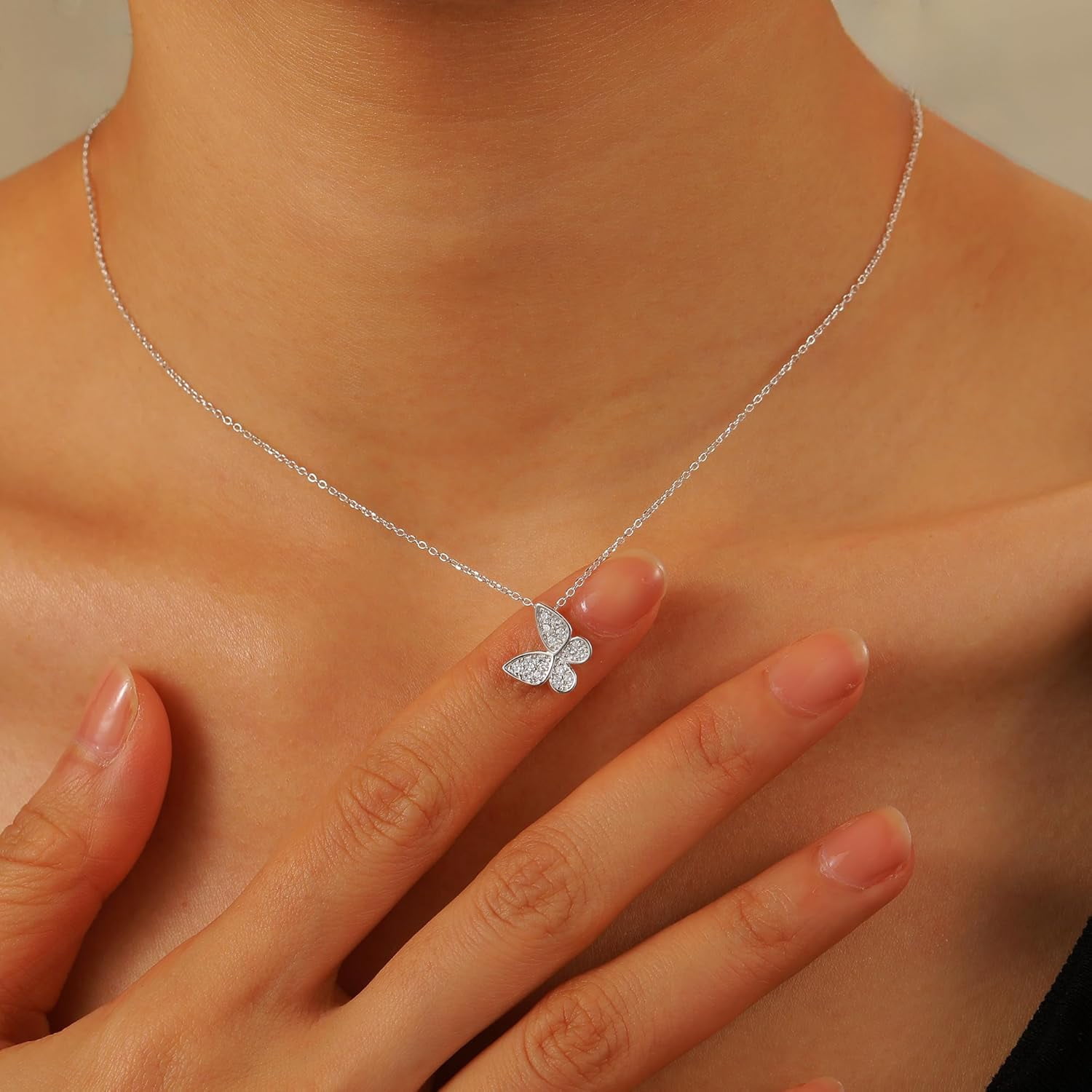 14K Gold Plated Butterfly Necklaces for Women 925 Sterling Silver Cute Butterfly CZ Pendant Necklace Dainty Insect Animal Charm Chain Necklace Jewelry Birthday Gifts for Mom Daughter