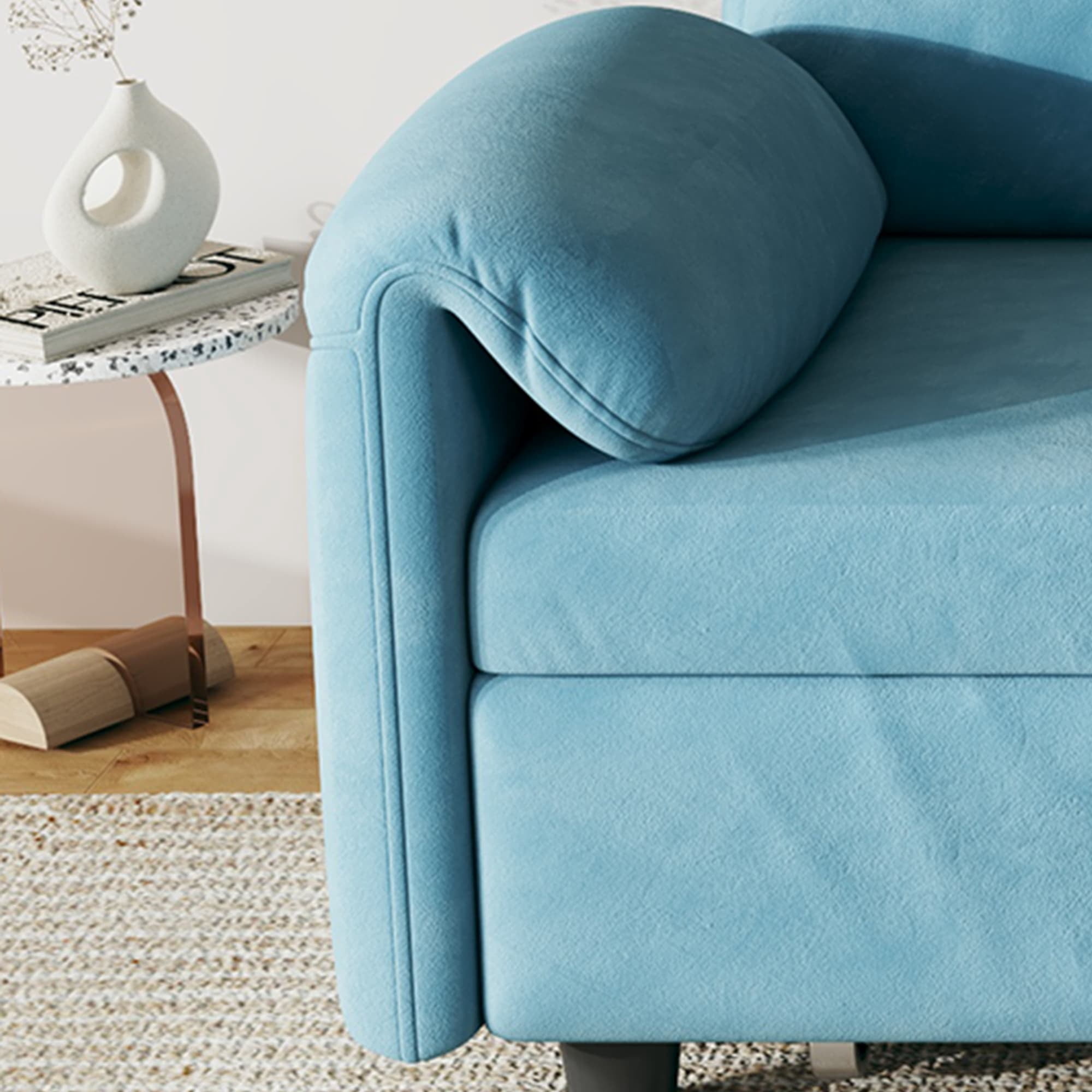 MAYEERTY 54" Velvet Convertible Sofa Bed, Pull Out Couch Beds Loveseat for Apartment, Living Room, Small Space, Blue