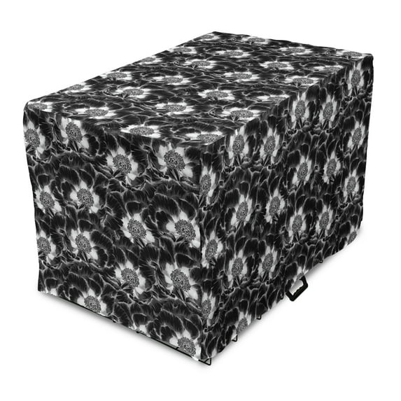 Floral Dog Crate Cover, Repeating Monochrome Tree Peony Flower Classical Illustration, Easy to Use Pet Kennel Cover Small Dogs Puppies Kittens, 7 Sizes, Charcoal Grey Multicolor, by Ambesonne