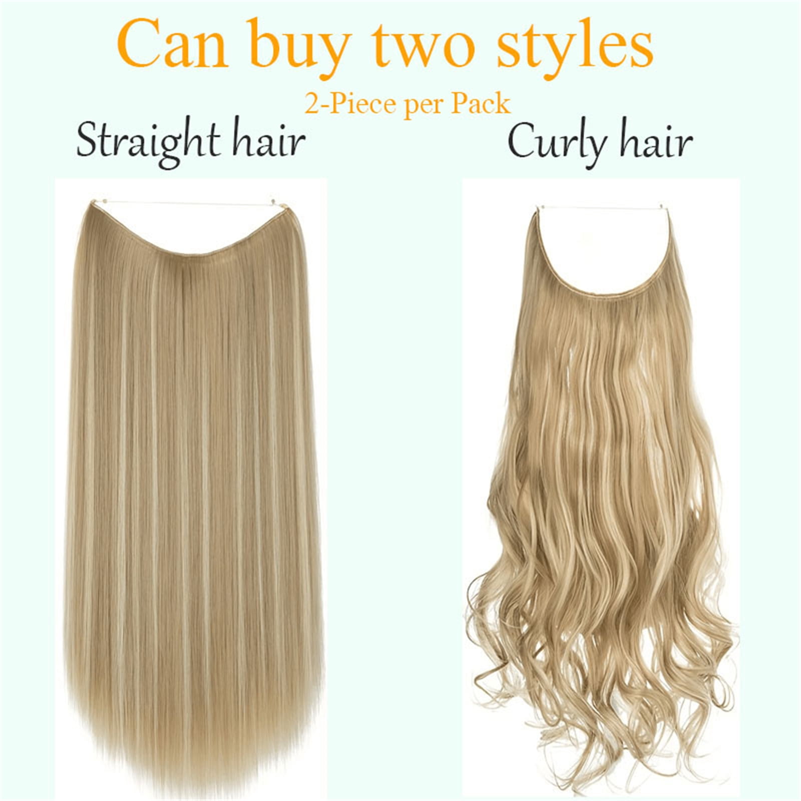 2 Pack 18 In Halo Hair Extensions, Glueless Wigs Pre Plucked Pre Cut, Synthetic Fiber Wig for Women