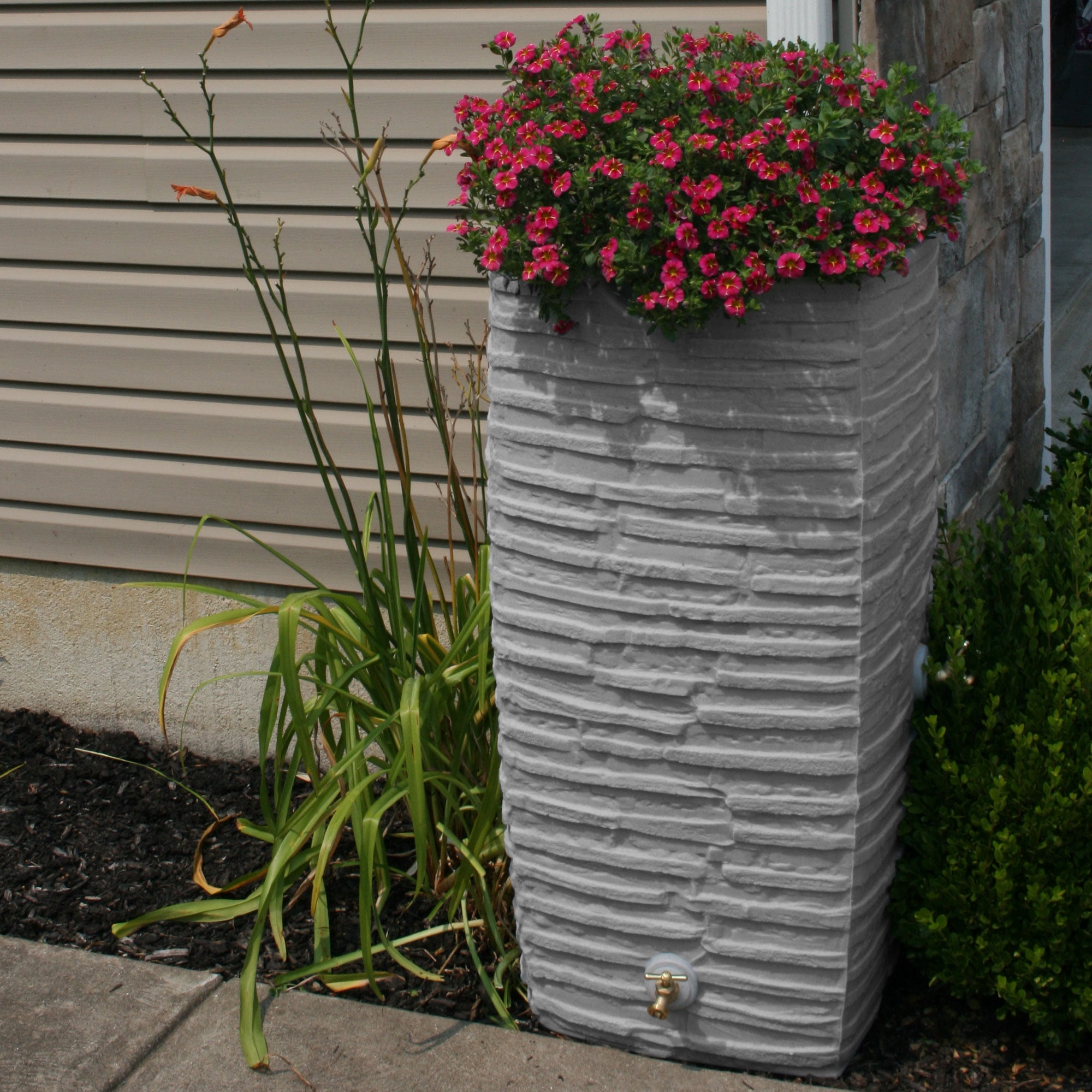 Good Ideas Impressions Riverwalk 50 Gal Rain Saver w/Spigots, Light Granite