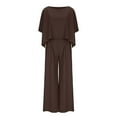thumbnail image 4 of Ashirexll Vacation Outfits for Women, Two Piece Sets for Women, Casual Loose Round Neck Off Shoulder Top and Pant Set, 4 of 6