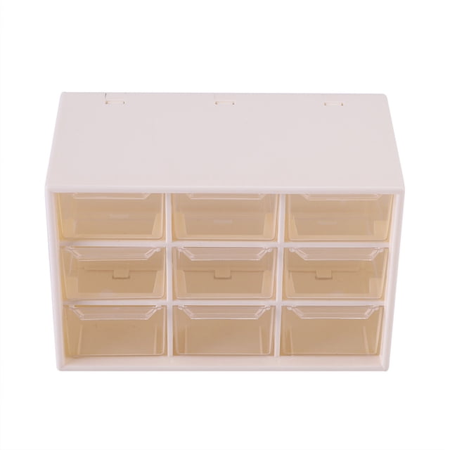 Caja de almacenamiento de cosméticos, caja de almacenamiento de escritorio con cajón de escritorio de 9 celosías de plástico portátil, rendimiento confiable Jadeshay A