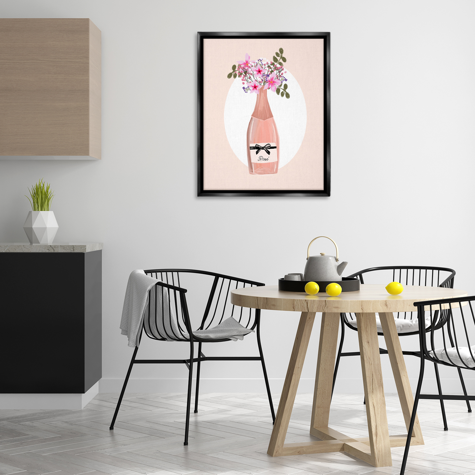 Stupell Industries Pink Lilies Champagne Food & Beverage Painting Black Floater Framed Art Print Wall Art, 25 x 31