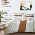 thumbnail image 3 of 3 Piece Sage Green Farmhouse Duvet Cover Set California King, Microfiber Comforter/Quilt Cover with Corner Ties and 2 Pillowcases, Green Brown Striped All Season Soft Bedding with Zipper Closure, 3 of 8