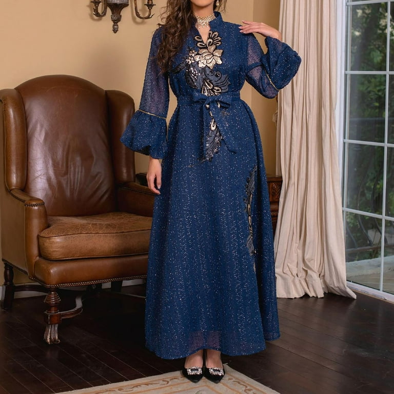 XVJRHAK Summer Dress For Women Middle New Sequin Embroidered Long Dress With Arabic Embroidery Kaftan Elegant Muslim Ethnic Women'S Clothing (Navy Blue,XL) - Walmart.com XVJRHAK Summer Dress For Women Middle New Sequin Embroidered Long Dress With Arabic Embroidery Kaftan Elegant Muslim Ethnic Women'S Clothing (Navy Blue,XL) - Walmart.com