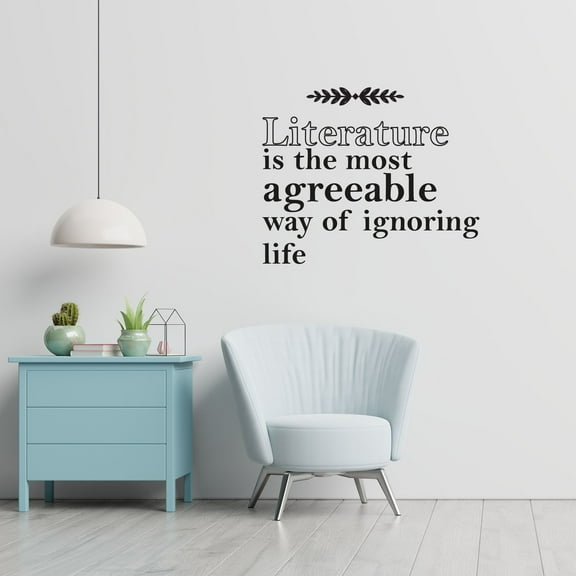 Literature Is The Most Agreeable Way Of Ignoring Life - Quotes Reading Life Vinyl Wall Art Sticker Decal Home Library Area Reading Corner Wall Décoration Design Wall Décor Decal Size (18x20 inch)