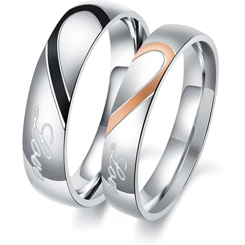 LNKOO His or Her Real Love Promise Ring，Stainless Steel Ring Real Love