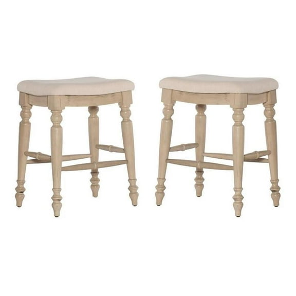 Home Square 2 Piece Backless Wood Counter Stool Set in White Wash