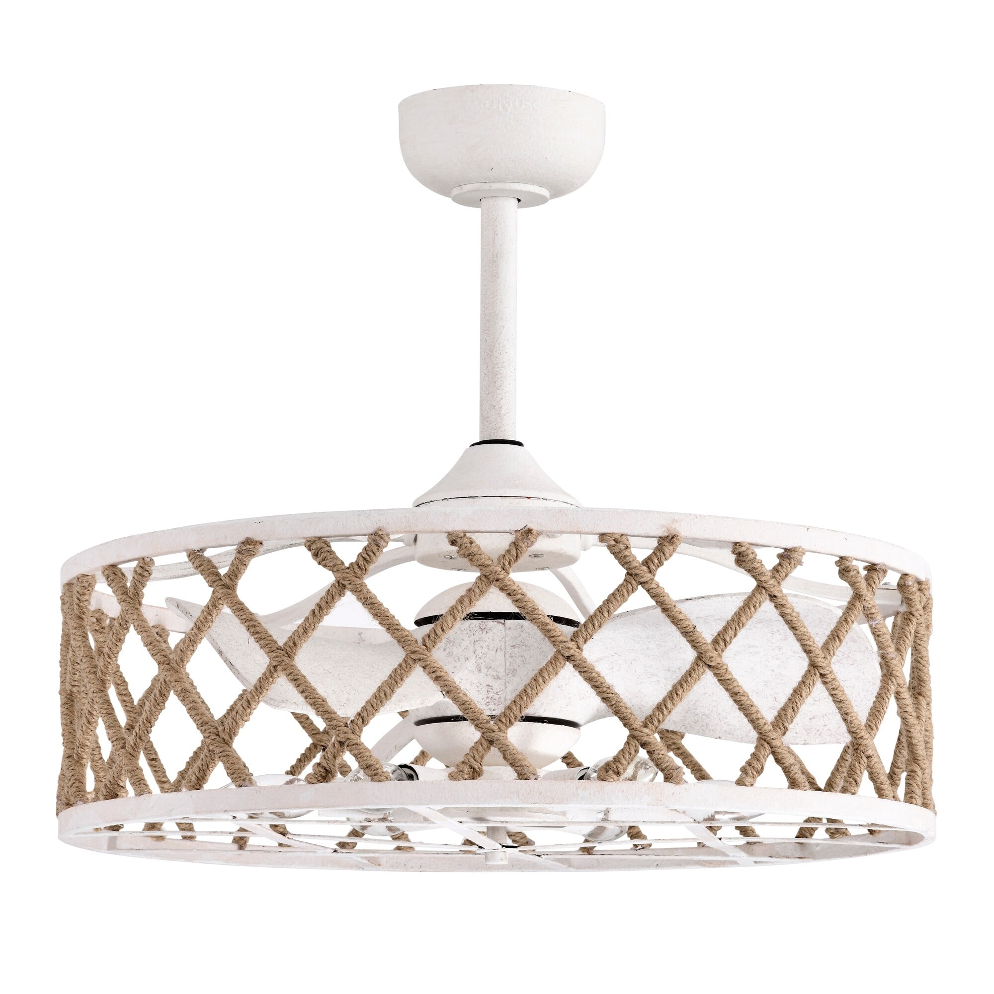 Shaunda 25 in. 6-Light Indoor Weathered White and Beige Rattan Finish Ceiling Fan with Light Kit
