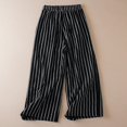 thumbnail image 2 of FUNUONY Lightweight Wide Leg Cropped Pants for Women High Waisted Loose Casual Lounge Travel Work Sweatpants Summer Retro Cotton and Linen Striped Loose Straight Leg Cropped Pants Black M, 2 of 7