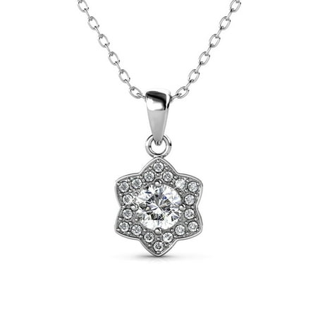 Cate & Chloe Poppy 18k White Gold Plated Pendant Necklace with Simulated Diamond Crystals for Women