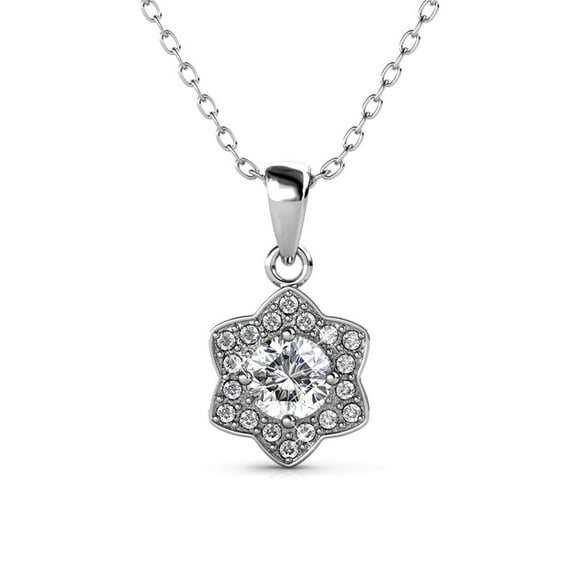 Cate & Chloe Poppy 18k White Gold Plated Pendant Necklace with Simulated Diamond Crystals for Women