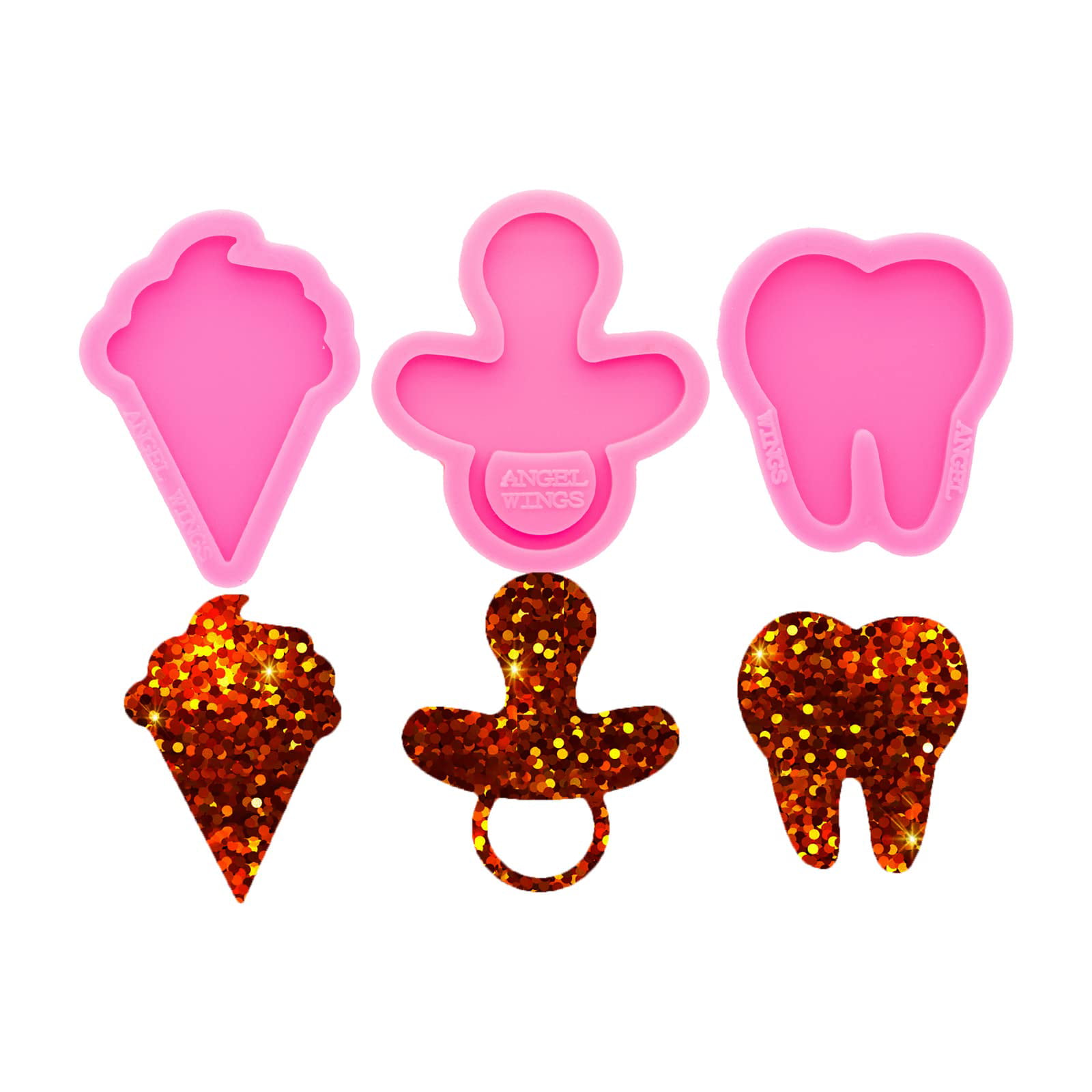 4pc Silicone Molds 1.5in Pacifier, Teeth, Ice Cream Badge Reel Molds for  Resin, Glossy Epoxy Mold Crafting Art Jewelry 