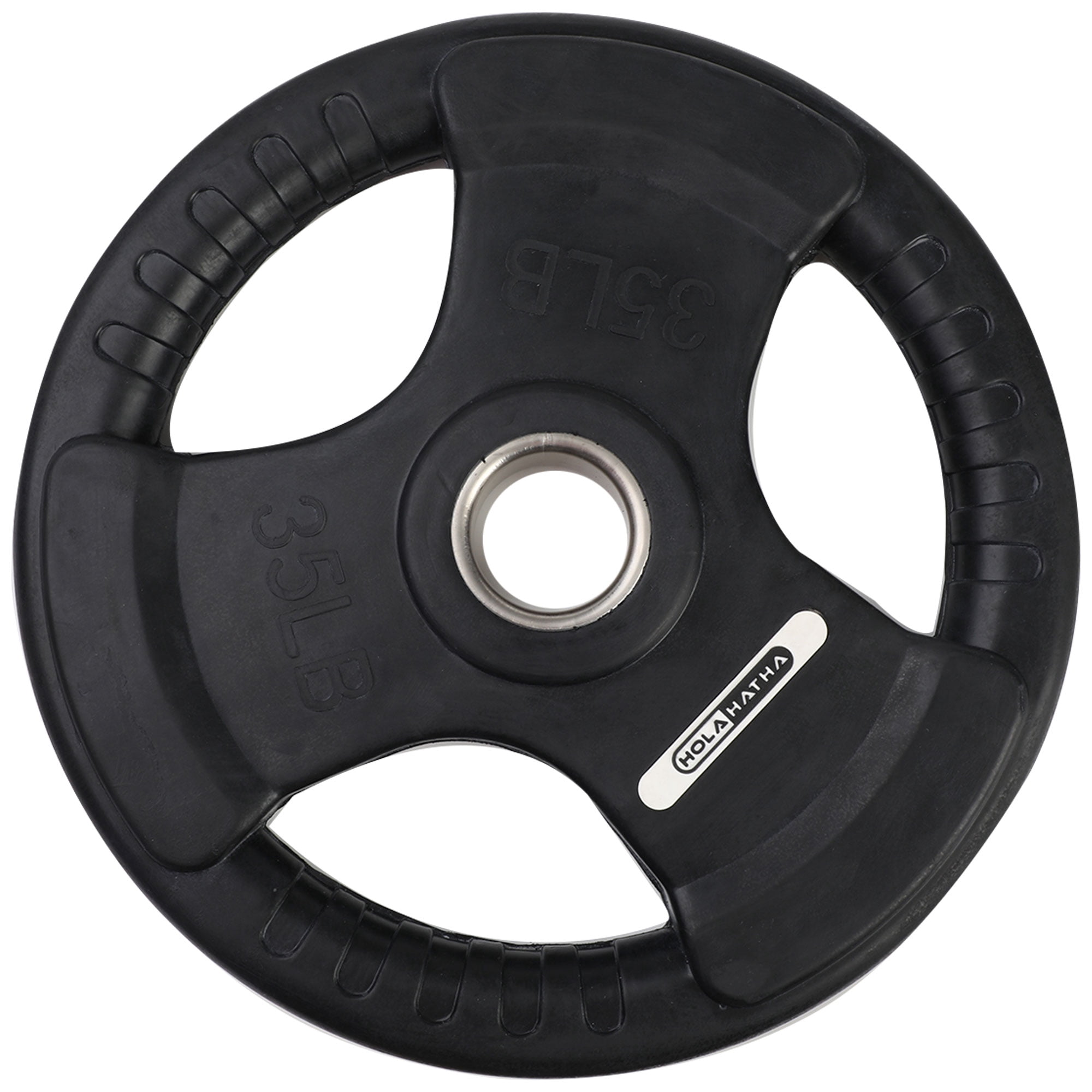 HolaHatha 35-Pound Olympic Rubber Coated Weight Plates with Handle, Black