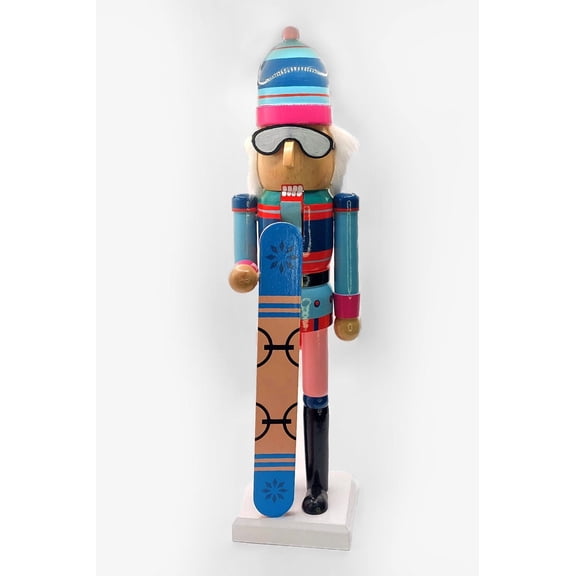 Wizardi Classic Wooden Festive Decoration - Christmas Nutcracker the Snowboarder F07M14-42-N01826B