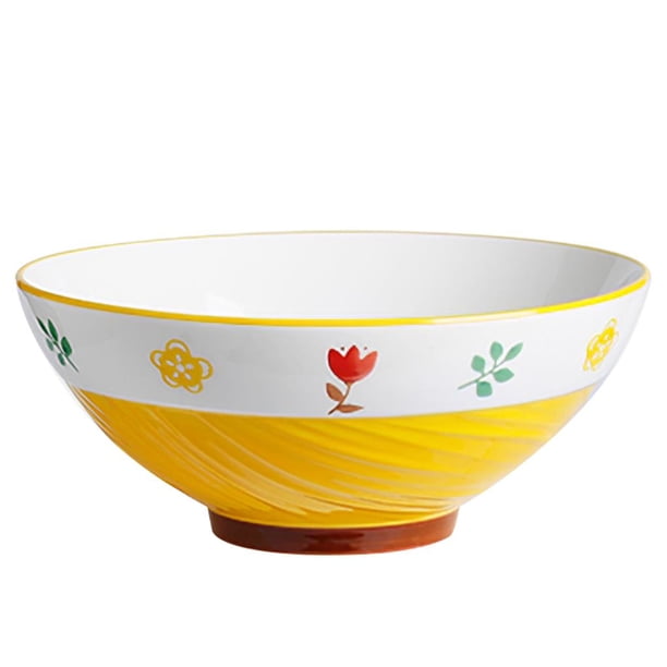 Yuarrent Cuenco de ramen de cerámica de 1200 ml Cuenco de fideos grande para el hogar Cuenco de sopa de fideos pintado a mano con diseño de pie alto Mostrada No. 4 Yuarrent HA027492-04