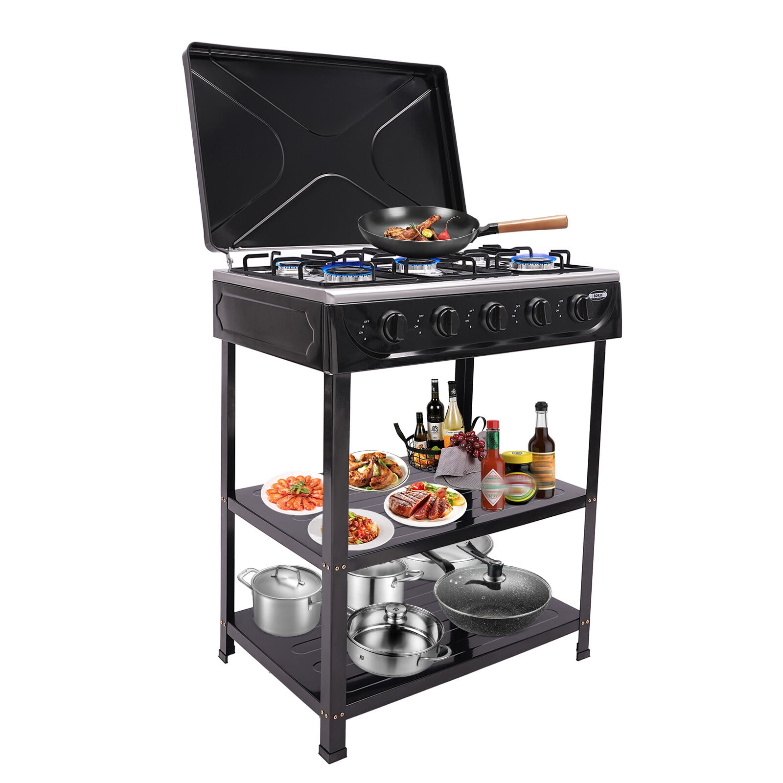 5 Burner Gas Stove, Heavy-Duty Iron & Aluminum Construction, Freestanding Natural Gas Stove for Outdoor Cooking & Emergency Preparedness