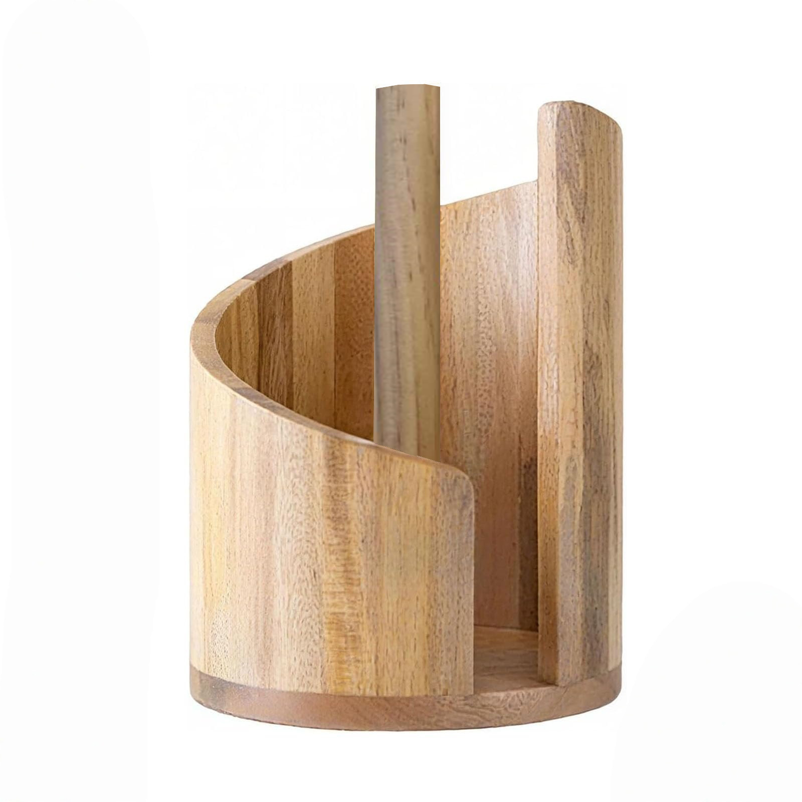 SLGGBUS Mountain Paper Towel Holder, 11.4" Wood Paper Towel Holders with Mango Wood Round Base and Iron, Effortless One-Hand Tearing, Fits Large Rolls for Kitchen & Bathroom Earthy Yellow