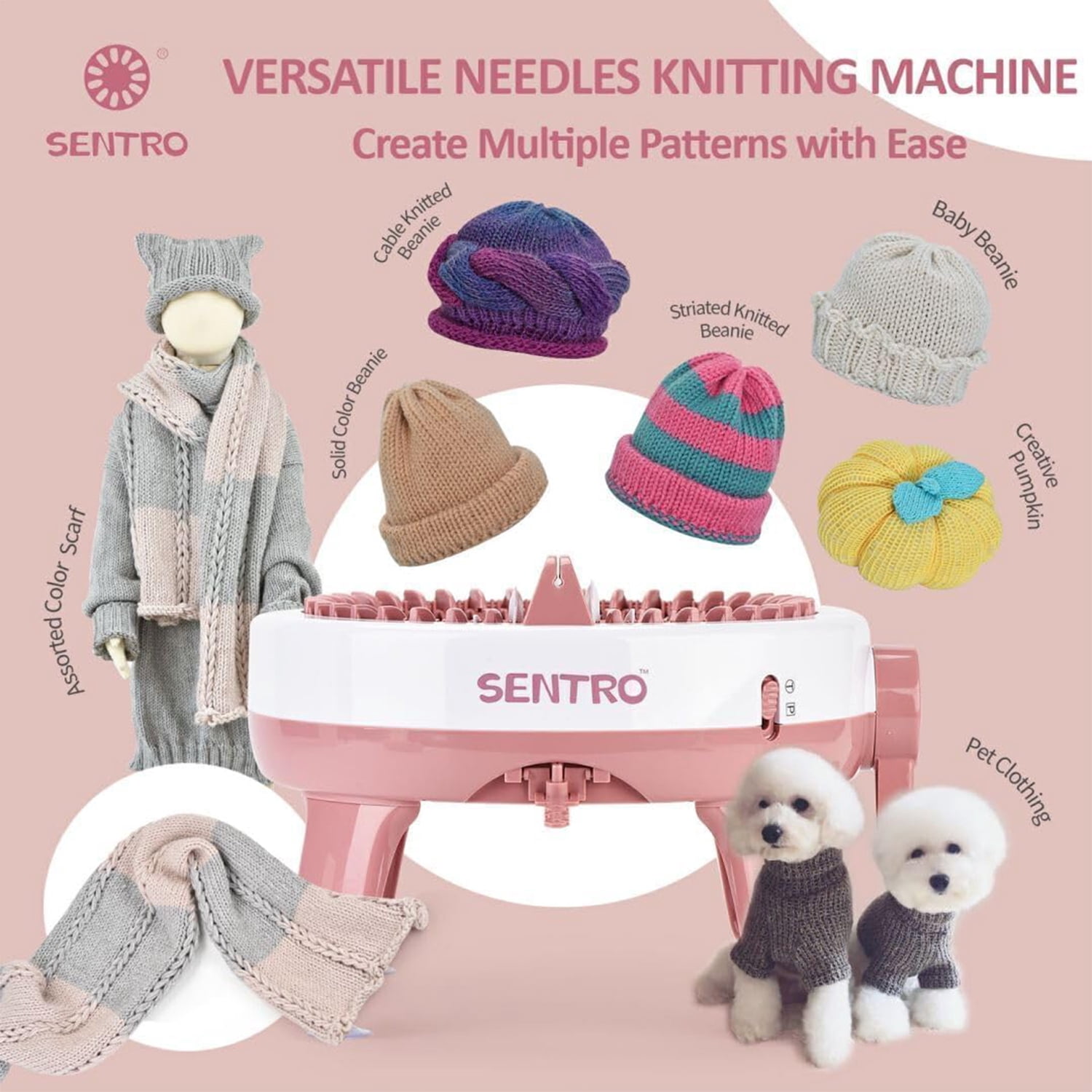 Ycxydr SENTRO 40 Needle Knitting Machine - Automatic Circular Loom & Crochet Kit for DIY Scarves, Hats, Socks