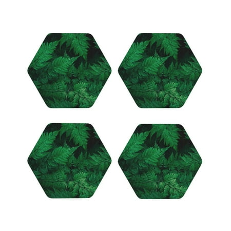 

Pofeuu Green Leave Fern Print Coasters for Drinks 4Pack PU Leather Coasters Bar Drink Coasters for Tabletop Protection Furniture from Damage-Hexagon