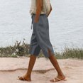 thumbnail image 2 of ABATAB Summer Capri Pants for Women Vacation Cotton Linen Capris Drawstring Side Split Lounge Trousers Clothes, 2 of 6