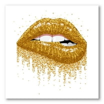 Designart ' Girl Lips With Glitter Gold Sparkles ' Modern Canvas Wall Art Print