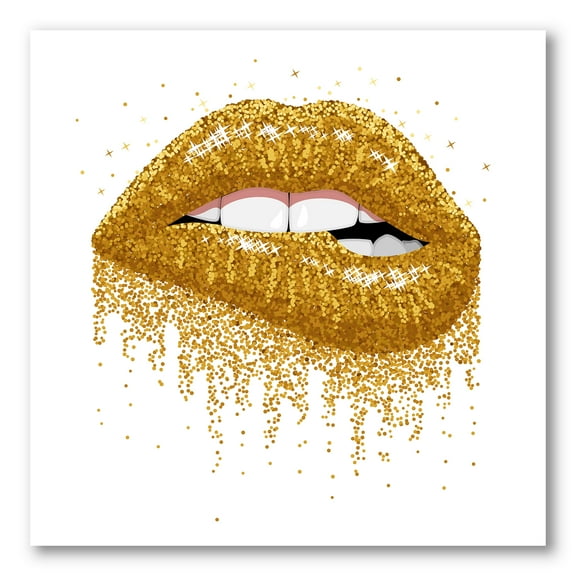 Designart ' Girl Lips With Glitter Gold Sparkles ' Modern Canvas Wall Art Print