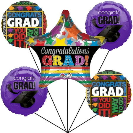 - Congrats Grad Cap Graduation Jumbo Star School Colors 6pc Balloon Pack