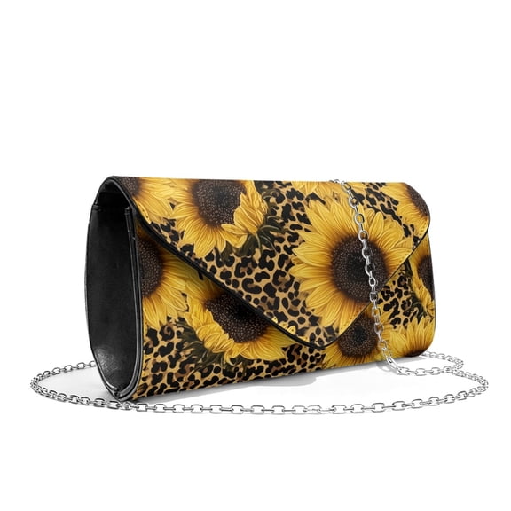 TSOVTHRID Sunflower Leopard Print Womens Clutch Purses Ladies Evening Handbags with Chain Strap Elegant Wedding Bag Gifts for Women Cocktail Prom Party