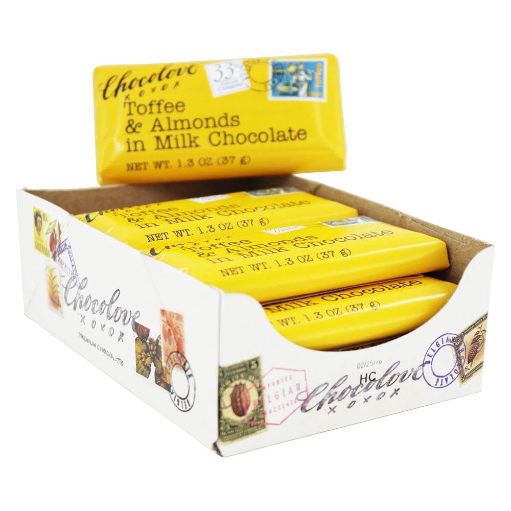 Chocolove Milk Chocolate Mini Bars Box Toffee & Almonds 12 Mini Bar