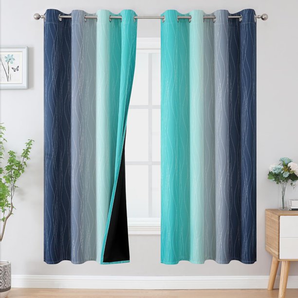 Cortina Estelar Textiler, 132 x 183 cm, azul marino, verde azulado, opaco