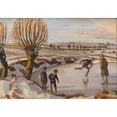 thumbnail image 2 of Fritz Syberg 18x14 Black Ornate Wood Framed Double Matted Museum Art Print Titled - Winter Has Come. Landscape with Skating Runners (1918 - 1921), 2 of 5