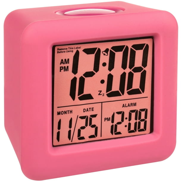 National Equity Soft Cube LCD Pink Alarm Clock