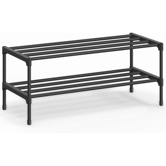 2-Tier Shoe Rack, Stackable Compact Metal Shoe Storage Organizer