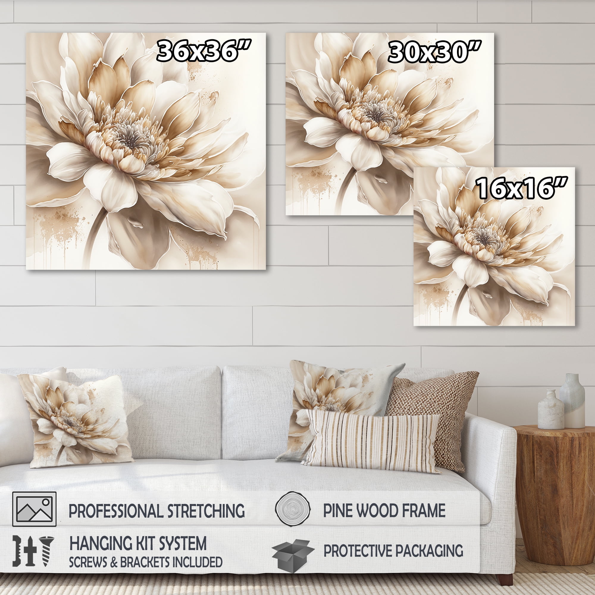 Designart Single Beige Flower III Canvas Wall Art